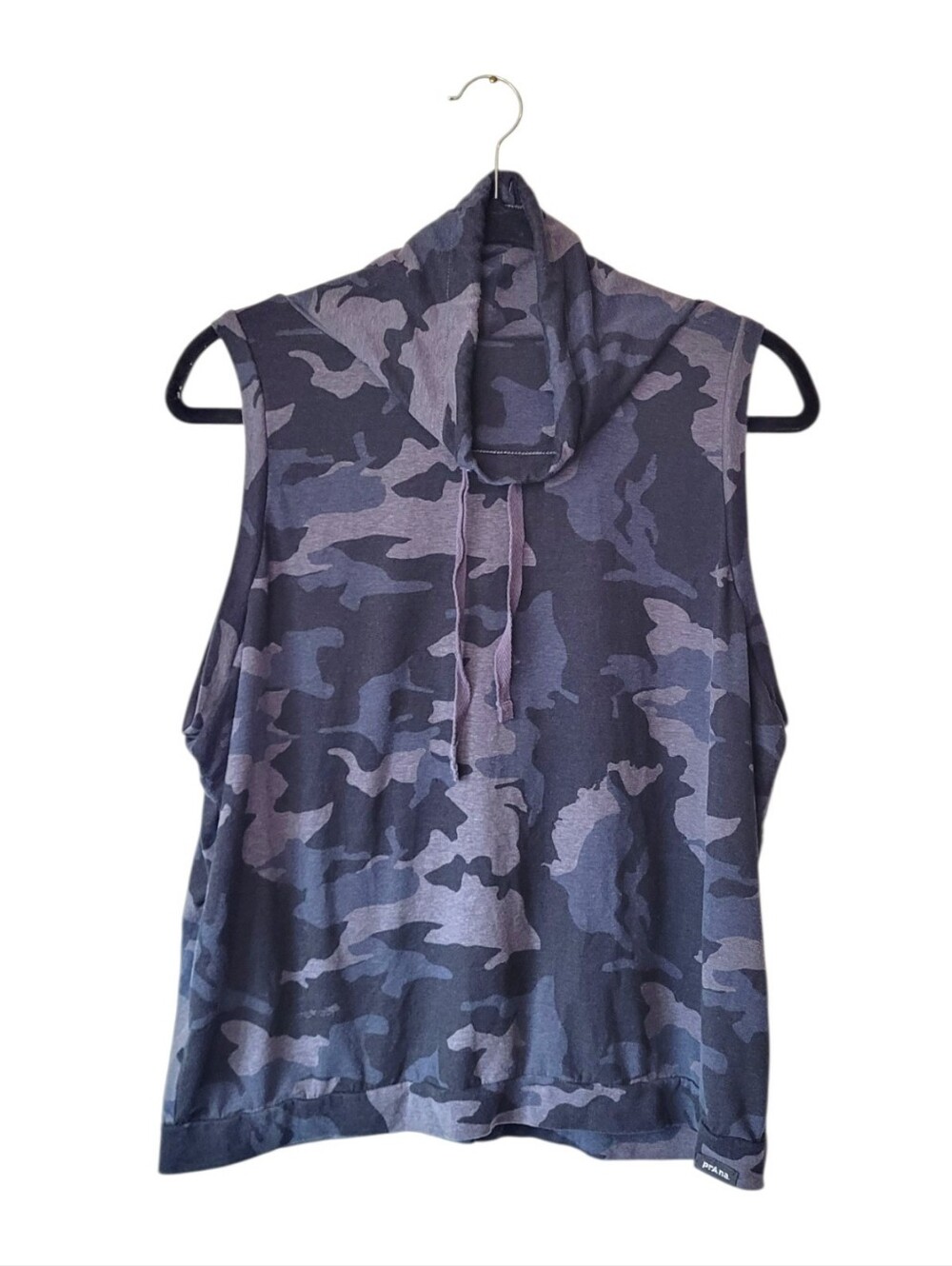 Prana Sleeveless Cowl Neck Hemp Blend Tank in Gray Camo Size L